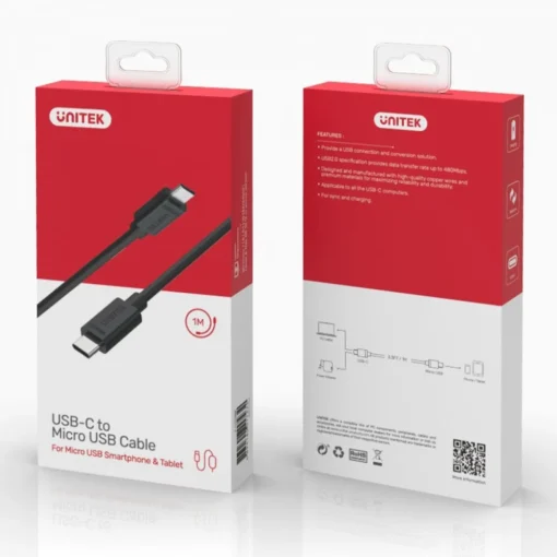 Unitek USB Cable Type-C microUSB; 1m; Y-C473BK - Image 3