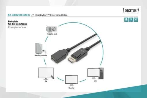 Digitus DisplayPort1.2 Cable 2m DP/DP M/F - Image 4