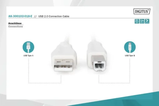 Digitus Connection Cables USB 2. 0 A/M -B/M 1,8m beige - Image 4