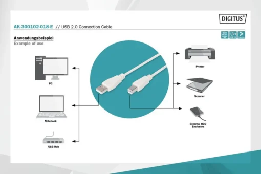 Digitus Connection Cables USB 2. 0 A/M -B/M 1,8m beige - Image 5