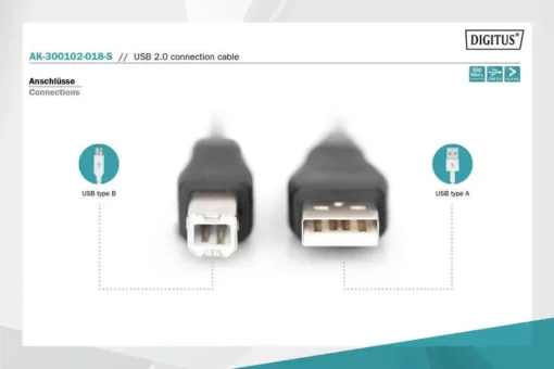 Digitus Cable USB, 2,0 A m / B m lenght.1,8m, black - Image 3