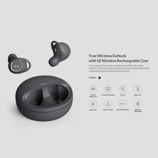 AUKEY EP-T10 Dark Grey Premium True Wireless Bluetooth Earbuds | IPX5 | A2DP | AVRCP | HFP | HSP | SBC | AAC | 88dB | 16Ohm - Image 4