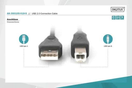 Digitus Connection Cable USB 2.0 HighSpeed Type USB A/USB B M/M black 1,8m - Image 3