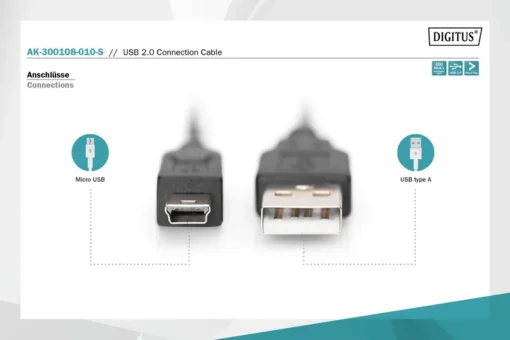 Digitus USB2.0 Cable 1m USB A/miniUSB B (5p) M/M - Image 3