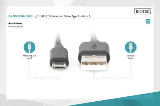 Digitus USB cable 2.0 A/M - micro B/M 1,8m - Image 3