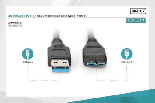 Digitus USB 3.0 connection cable USB A - Micro USB B 1m - Image 3