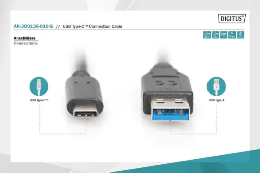 Digitus Connection cable USB 3.0 SuperSpeed USB Type A / C USB M / M black 1m - Image 5