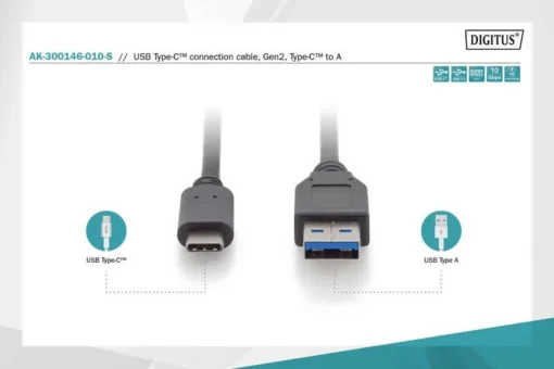 Digitus Connection Cable USB 3.1 Gen.2 SuperSpeed + 10Gbps USB Type C / USB A M / M, Power Delivery black 1m - Image 5