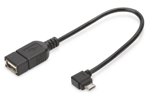 Digitus Cable adapter USB 2.0 HighSpeed OTG Typ microUSB B kątowy/USB A M/Z Black 015m