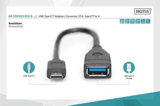 Digitus Cable adapter USB 3.0 SuperSpeed OTG Typ USB C/USB A M/F Black 0,15m - Image 5