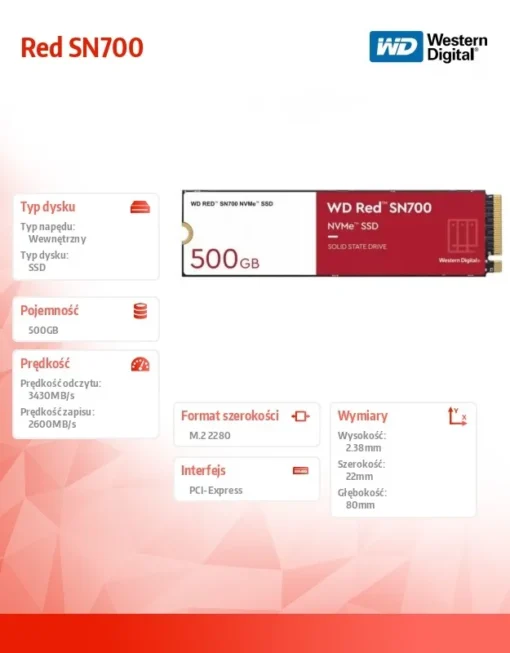 Western Digital SSD диск Red 500GB SN700 2280 NVMe M.2 PCIe - Image 3