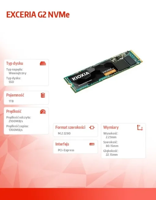 Kioxia SSD Exceria G2 1TB NVMe 2100/1700MB/s - Image 2