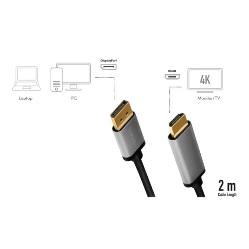 LogiLink Displayport to HDMI 4K/60Hz, alu, 2m - Image 3