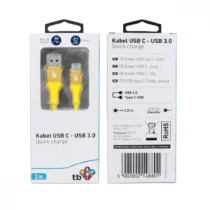 TB кабел USB 3.0 - USB C 2m PREMIUM 3A yellow TPE