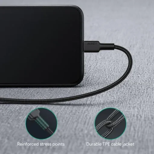 AUKEY Cable CB-CL02 Black nylon Lightning-USB C | USB Power Delivery USB-PD | certificate MFi Apple - Image 4