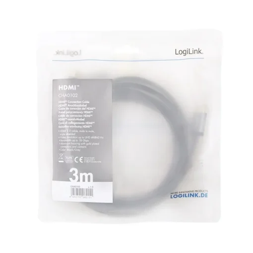 LogiLink HDMI cable 4K/60Hz, alu , black, 3m - Image 4