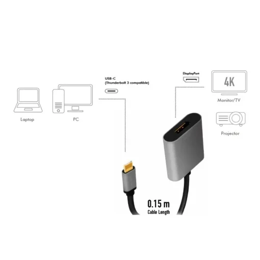 LogiLink USB-C to DP/F adapter, 4K/60Hz, alu, 0.15m - Image 3