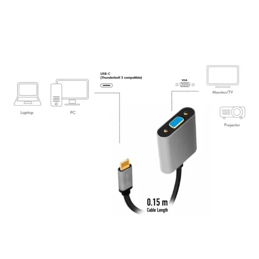 LogiLink USB-C to VGA adapter, 1080p, alu, 0.15m - Image 3