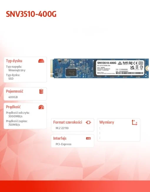 Synology SSD drive SATA 400GB M2 22110 SNV3510-400G - Image 2