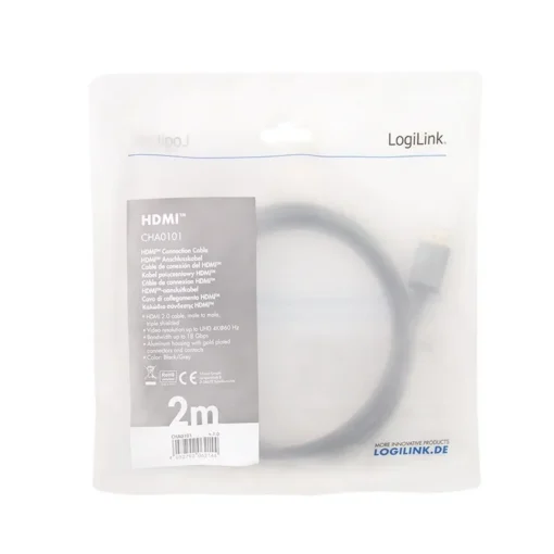 LogiLink HDMI cable 4K/60Hz, alu , black, 2m - Image 4