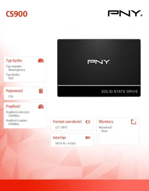 PNY SSD drive 1TB 2,5 SATA3 SSD7CS900-1TB-RB - Image 2