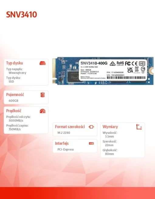 Synology SSD drive SATA 400GB M2 2280 SNV3410-400G - Image 3