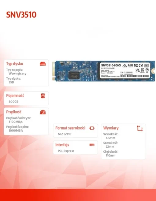 Synology SSD drive SATA 800GB M2 22110 SNV3510-800G - Image 2