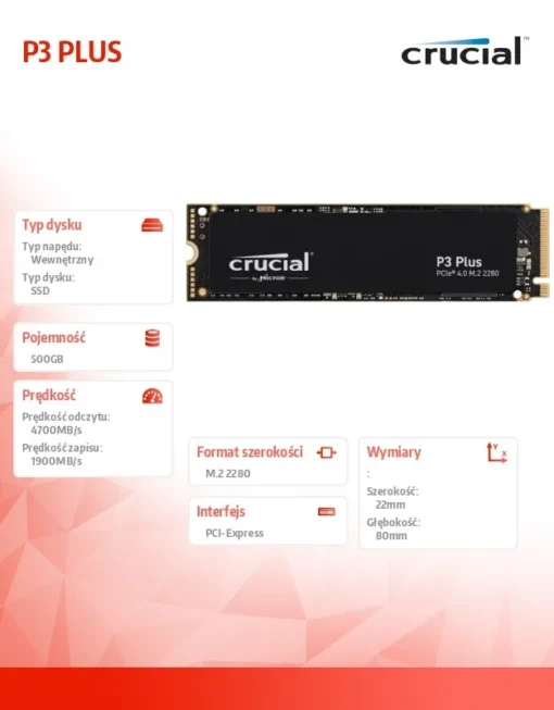 Crucial SSD drive P3 PLUS 500GB M.2 NVMe 2280 PCIe 4.0 4700/1900 - Image 3