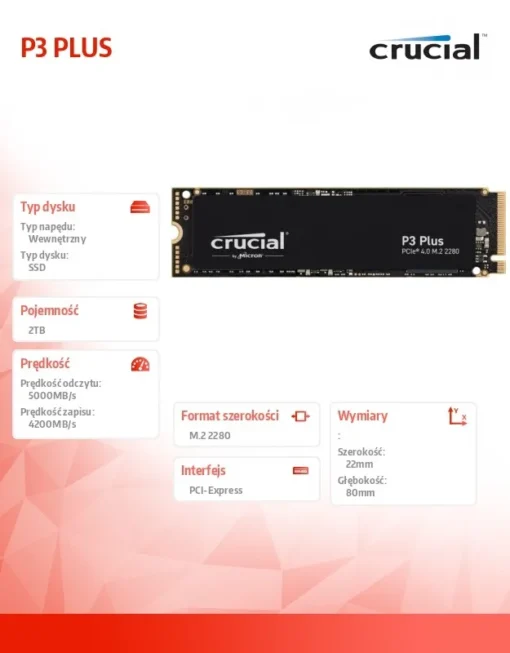 Crucial SSD drive P3 PLUS 2TB M.2 NVMe 2280 PCIe 4.0 5000/4200 - Image 3