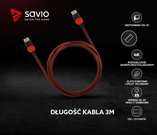 Savio Cable HDMI GCL-04 3m - Image 2