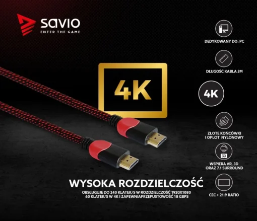 Savio Cable HDMI GCL-04 3m - Image 4