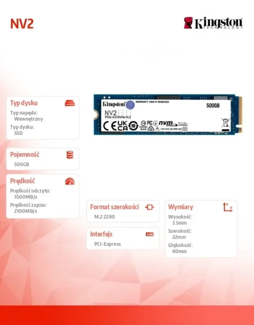 Kingston SSD drive NV2 500GB M.2 2280 PCI-e 4.0 NVMe 3500/2100 - Image 3