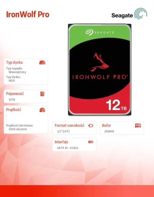 Seagate Drive IronWolf Pro 12TB 3.5 256MB ST12000NT001 - Image 2