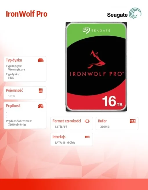 Seagate Disc IronWolfPro 16TB 3.5 256MB ST16000NT001 - Image 2