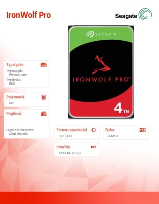 Seagate Disc IronWolfPro 4TB 3.5 256MB ST4000NT001 - Image 2