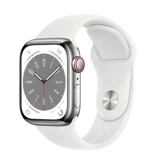 Apple Watch Series 8 GPS + Cellular 41mm Silver Stainless Steel Case with White Sport Band - Regular