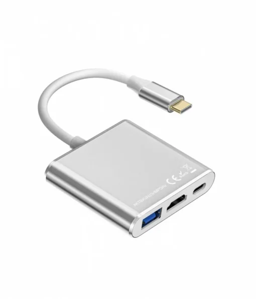 TB Adapter HUB USB C 3w1 - HDMI, USB, PD silver - Image 2