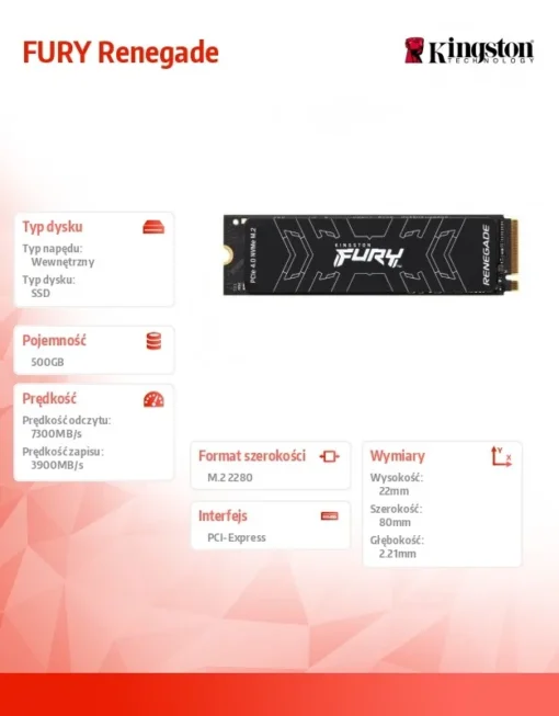 Kingston FURY Renegade 500GB M2 2280 PCI-e 4.0 NVMe 7300/3900 SSD - Image 4