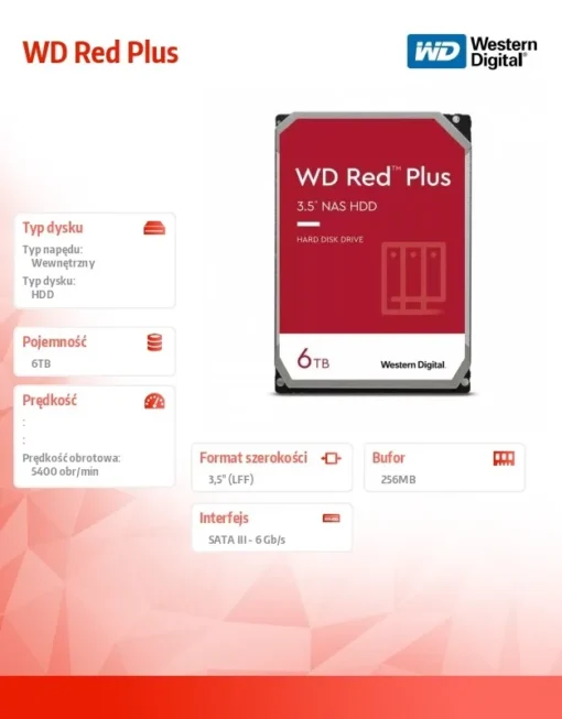 Western Digital Drive 3,5 inches Red Plus 6TB CMR 256MB/5400RPM - Image 2