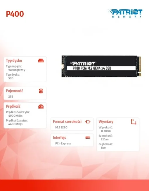 Patriot SSD 2TB P400 4900/4400 MB/s 2280 M.2 PCIe Gen4 - Image 2