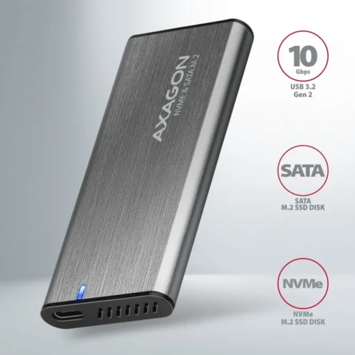 AXAGON ALU box EEM2-SG2 USB-C 3.2 Gen 2 - M.2 NVMe / SATA SSD 30-80mm - Image 2