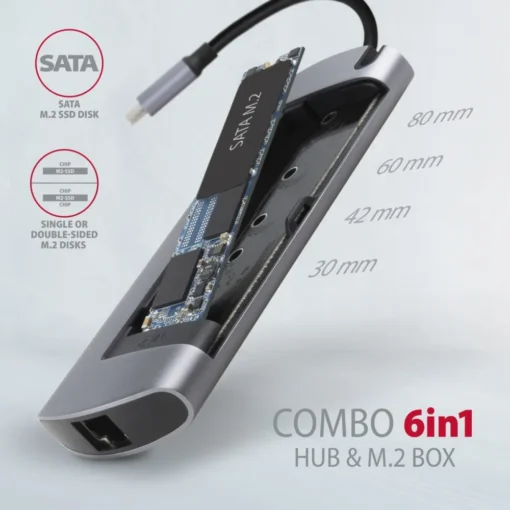 AXAGON Hub HMC-6M2 USB-C 3.2 Gen 1 hub w. M.2 SATA + HDMI + GLAN + 2x USB-A + PD 100W - Image 3