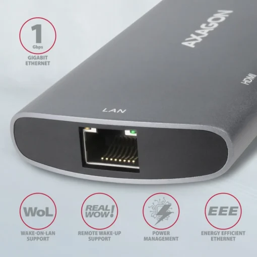 AXAGON Hub HMC-6M2 USB-C 3.2 Gen 1 hub w. M.2 SATA + HDMI + GLAN + 2x USB-A + PD 100W - Image 4