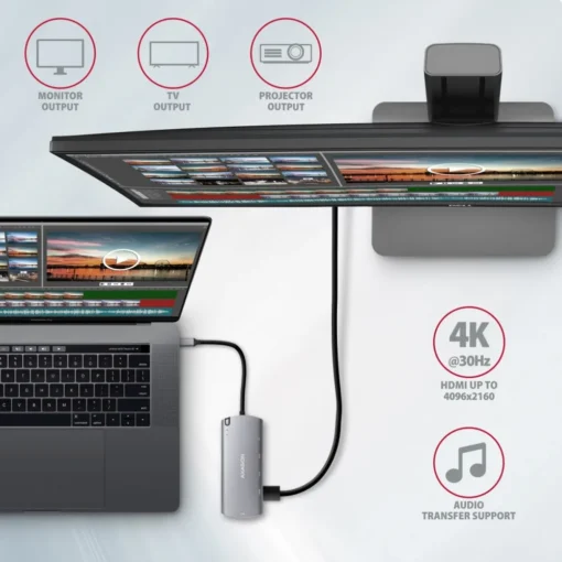 AXAGON Hub HMC-6M2 USB-C 3.2 Gen 1 hub w. M.2 SATA + HDMI + GLAN + 2x USB-A + PD 100W - Image 5