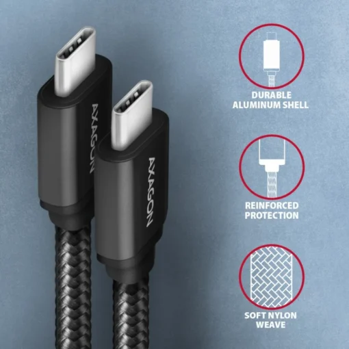 AXAGON AXAGON BUCM3-CM10AB cable USB-C USB-C 3.2 Gen 1, 1m, PD 60W, 3A, ALU, braid, Black - Image 3