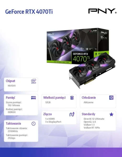 PNY видео карта GeForce RTX 4070Ti 12GB XLR8 Gaming Verto VCG4070T12TFXXPB1 - Image 2