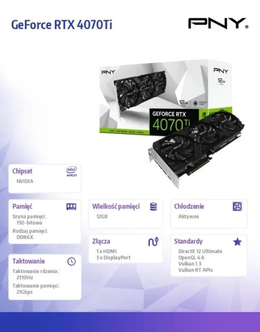 PNY видео карта GeForce RTX 4070Ti 12GB Verto Triple Fan Edition VCG4070T12TFXPB1 - Image 2