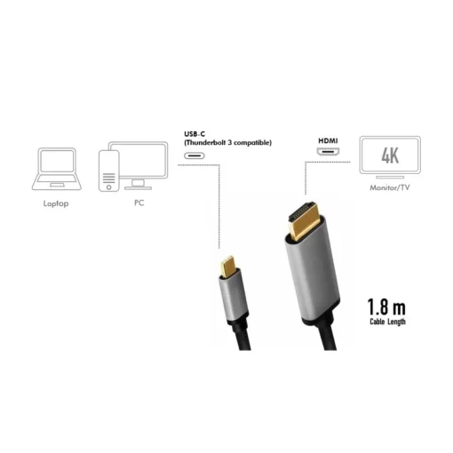 LogiLink USB-C to HDMI cable, 4K 60Hz, alu, 1.8m - Image 3