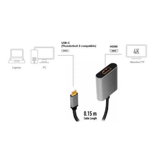 LogiLink USB-C to HDMI/F adapter, 4K/60Hz, alu, 0.15m - Image 3