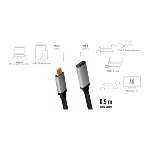 LogiLink USB-C M/F cable, 4K/60Hz , alu, 0.5m - Image 3